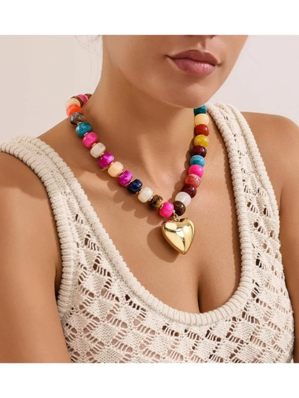 Colorful Chunky Heart Necklace for Women | Resin Beaded Choker | Trendy Acrylic